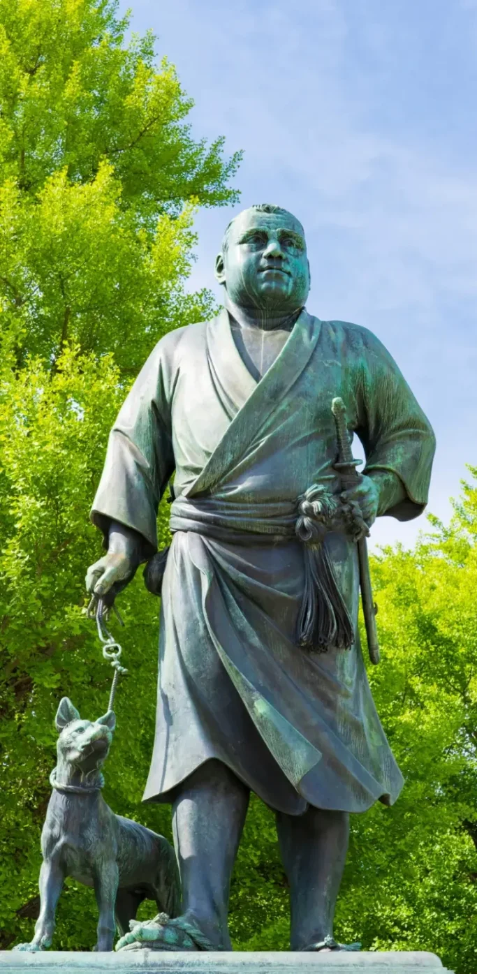 Statue de Saigo Takamori avec son chien à Kagoshima, personnage historique japonais