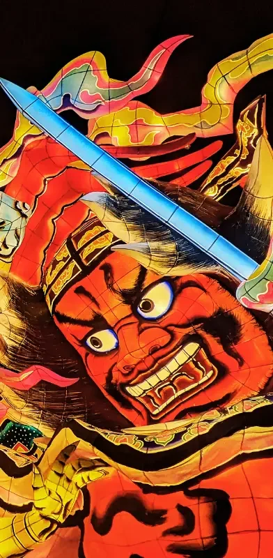 Lanternes géantes du festival Nebuta à Aomori représentant des personnages japonais traditionnels