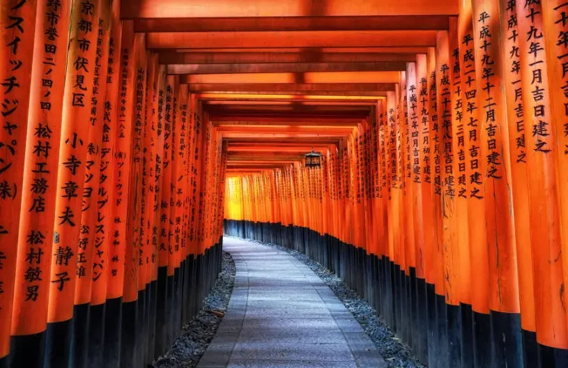 Torii de Fushimi Inari à Kyoto Allée de torii rouges au sanctuaire Fushimi Inari à Kyoto.